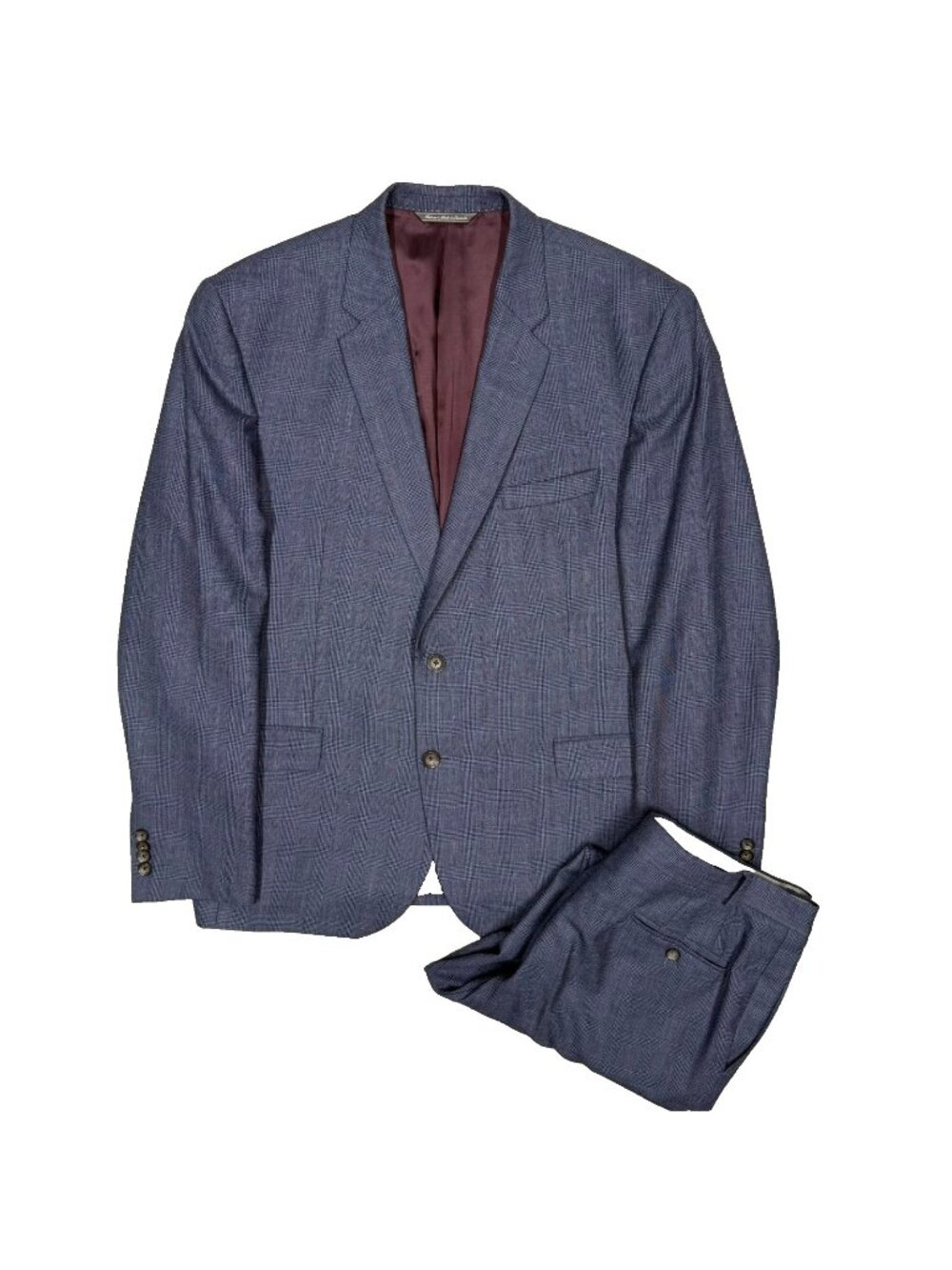 Jack Victor Suit Wool Cashmere Glen Check Harry Rosen Blue "Zuma CT" 46R 38x31